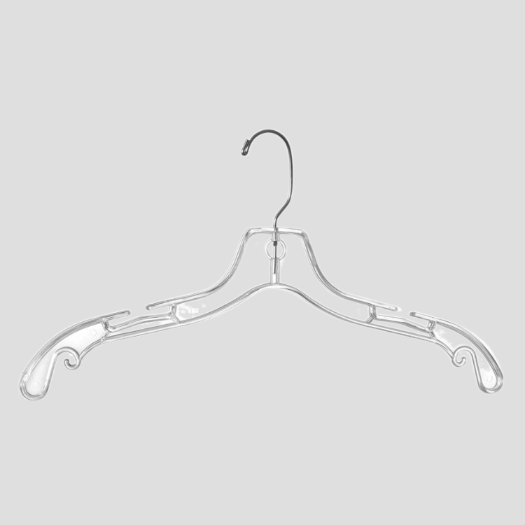 10 Series  5400 17″ CLEAR PLASTIC SHIRT TOP DRESS HANGERS WITH 360 SWIVEL METAL HOOK AND NOTCHES FOR STRAPS