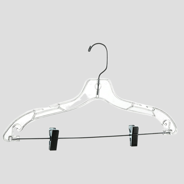 5441 clear plastic top hanger with swivel hook,clips and notches