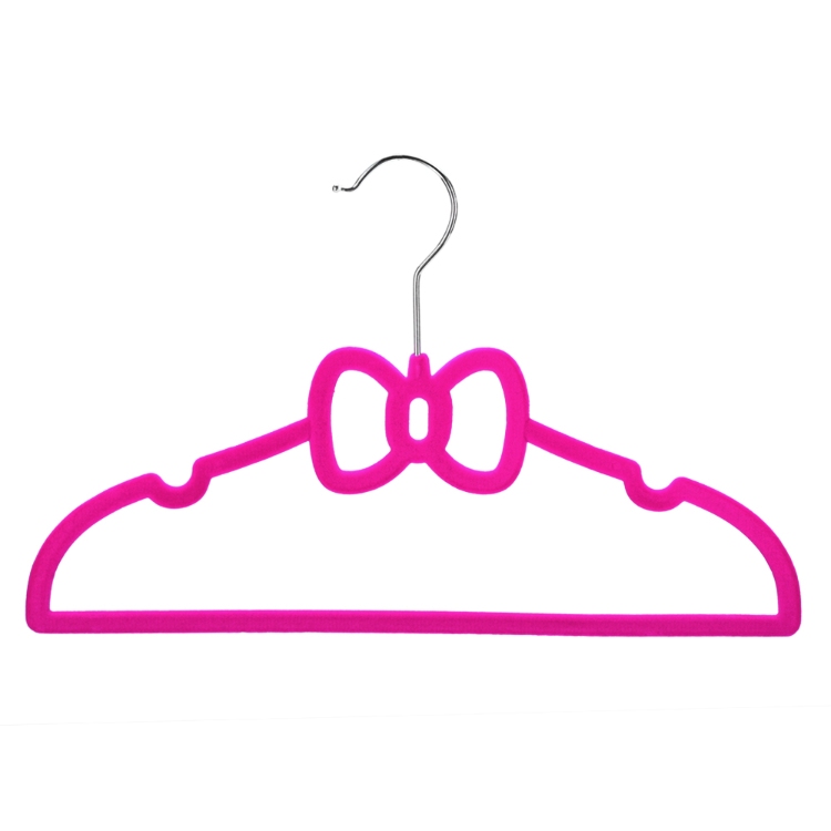 VH006 Bow tie shape slimline flocked hangers with notches and cross bar