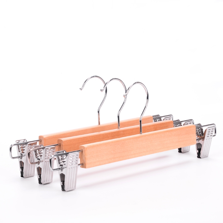 WCH001-Wooden pant hanger with adjustable clips on two sides