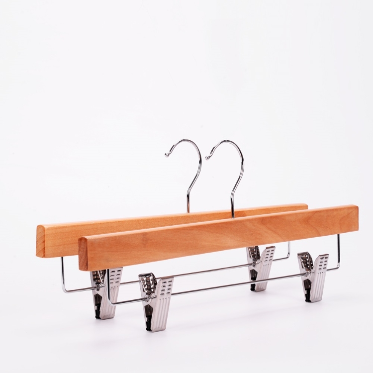 WCH002 Wooden pant hanger with adjustable clips amd bar