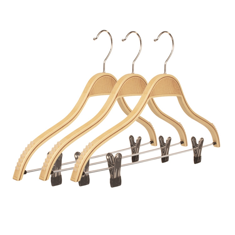 WCH003 MDF Wooden top hanger with antislip shoulder and clips