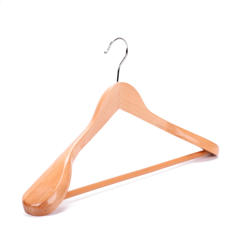 WH003 Wooden top suit hanger with wide shoulder and bar