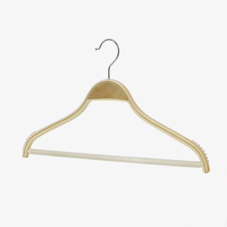 WH005 Laminated wooden top hanger with anti slip shoulder and bar