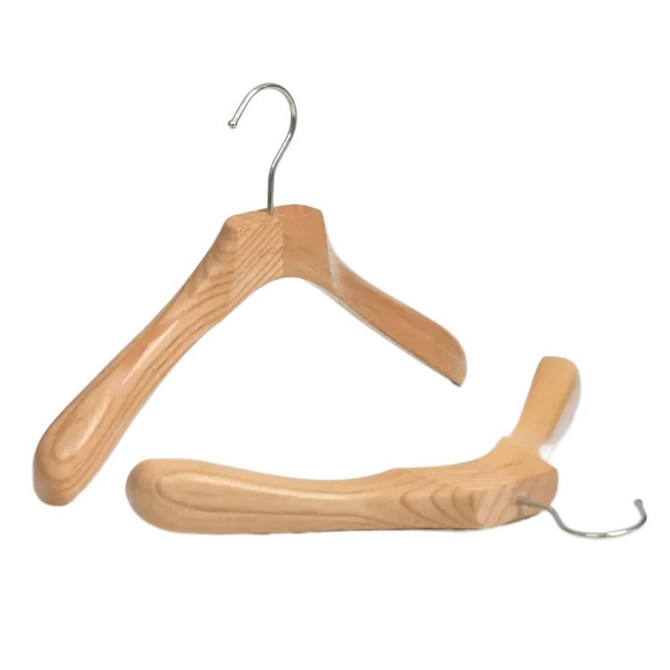 WH018 Natural wide shoulder Wooden top suit hanger with notches and bar