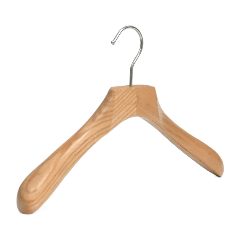 WH018 Natural wide shoulder Wooden top suit hanger with notches and bar