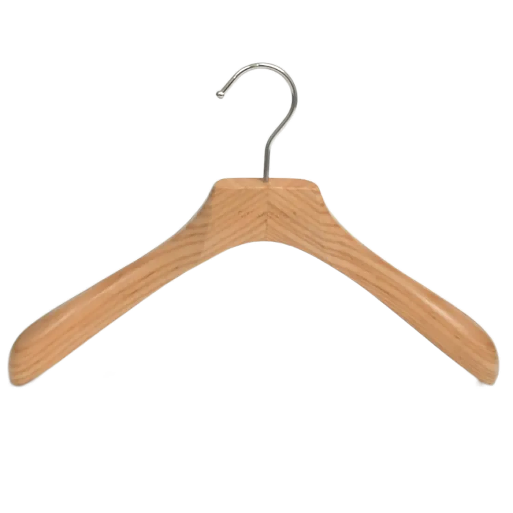 WH018 Natural wide shoulder Wooden top suit hanger with notches and bar