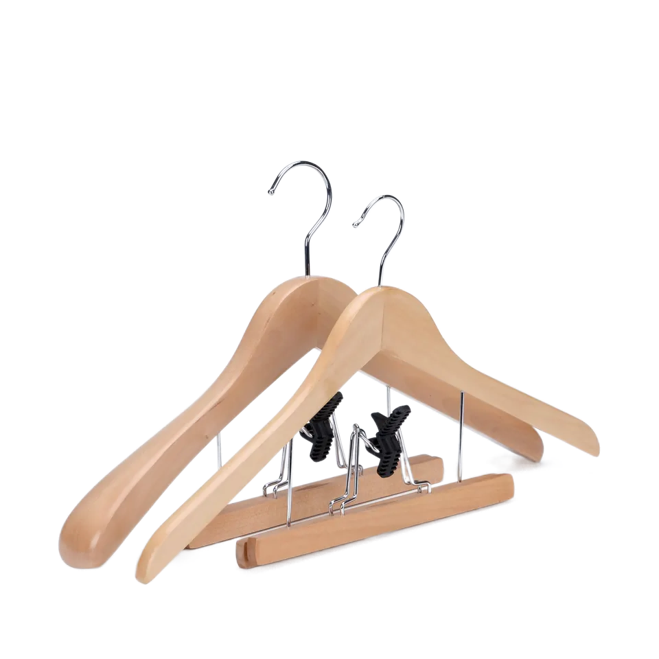 WCH014 natural  Wooden top hanger with skirt clip