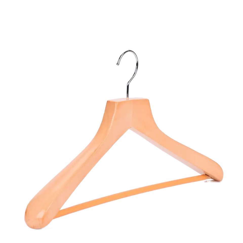 WH016 Natural  wide shoulder Wooden top suit hanger with bar