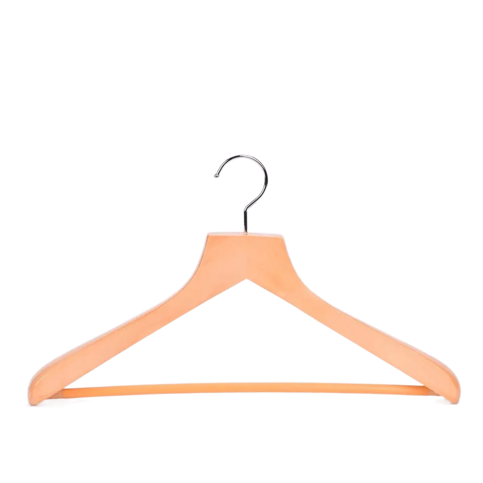 WH016 Natural  wide shoulder Wooden top suit hanger with bar