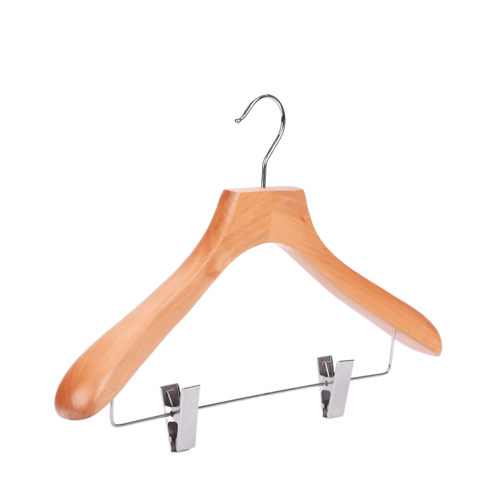 WCH016 Luxury Wooden top suit hanger with clips