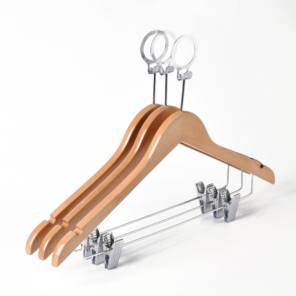 WCH006  Anti-theft hook Wooden top hanger with clips and notches