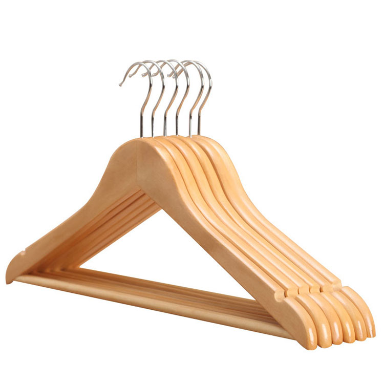 WH008 Natural Wooden top hanger with notches and bar