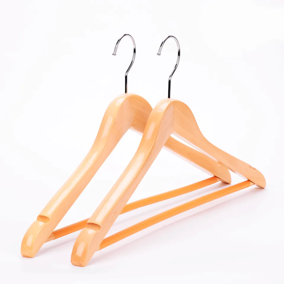 WH011 Natural 2cm Thick Wooden top hanger with notches and bar