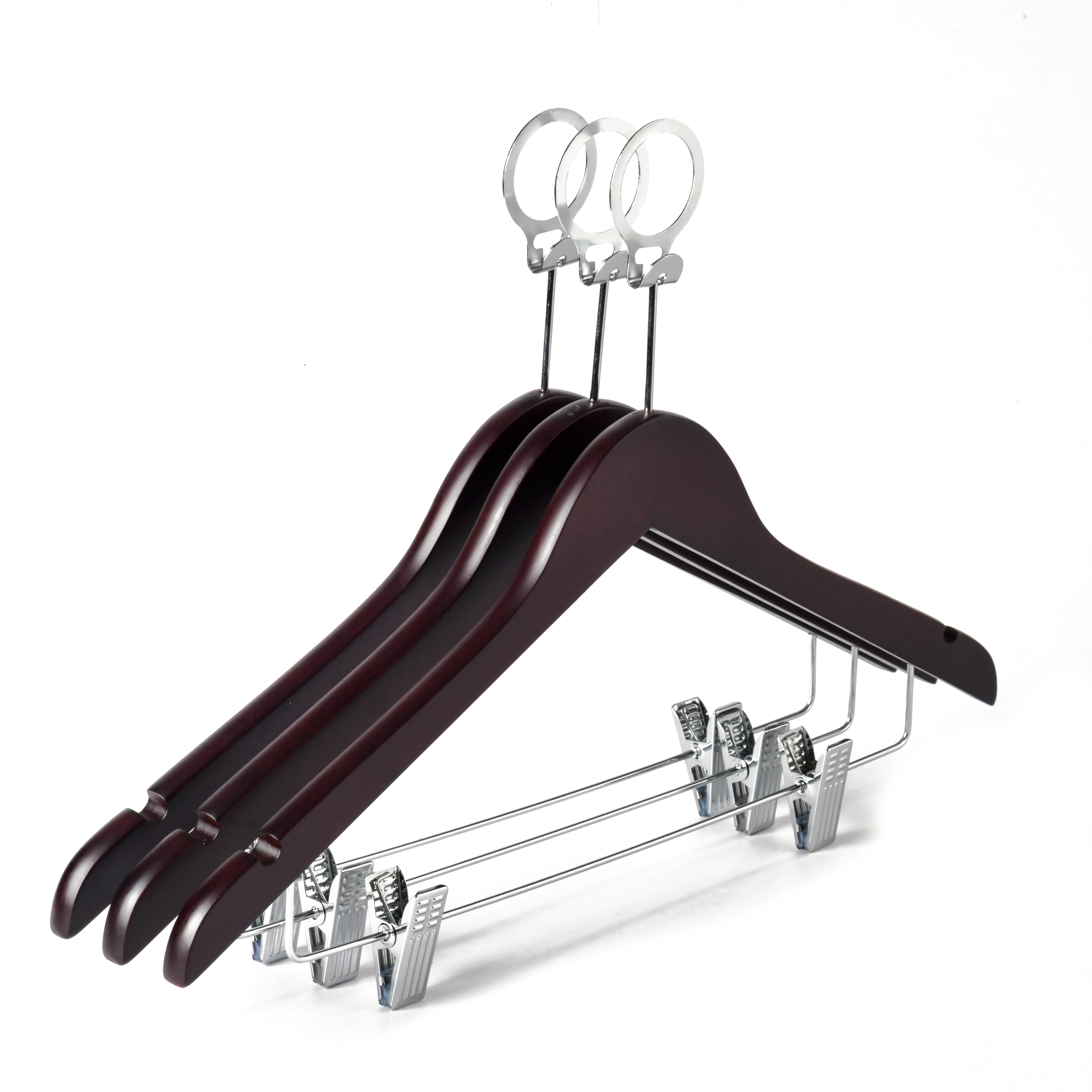 WCH006  Anti-theft hook Wooden top hanger with clips and notches